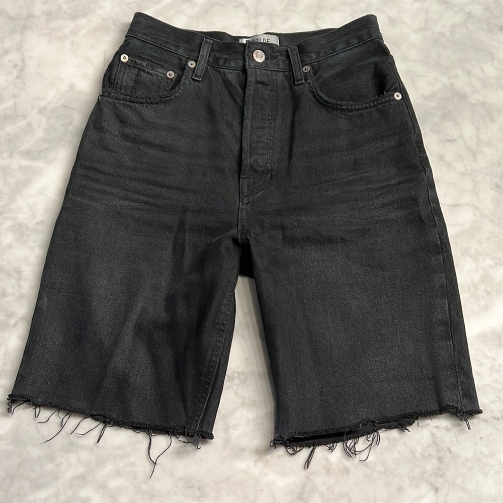 Agolde 90s Pinch high waist longline shorts. 25. Black. Frayed hem. Worn once